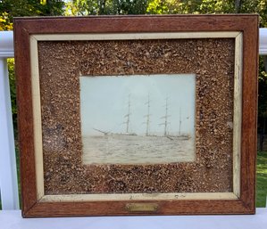 Antique Framed Photo With A Cork Matt ~ H.M.S. Cardiff 1920- 1922 ~ 100 Years Old