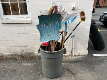 Garbage Can Full Of Old Yard Tools