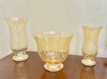 Venetian Amber Miller Rogaska Crystal Vases By Reed & Barton - Set Of 3