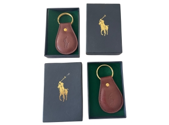 Lot Of 2 Polo Ralph Lauren Pony Brown Leather Pony Key Ring/Key Fob In Original Box  (READ DESCRIPTION)