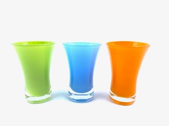 Trio Of Multicolored Fluted Shot Glasses
