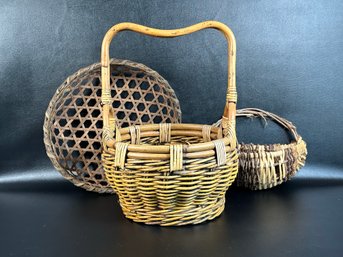 Three Natural Woven Baskets