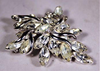 Rhodium Plated Signed WEISS White Rhinestone Brooch