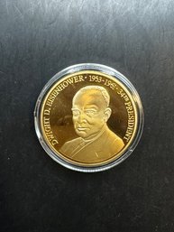 American Mint Greatest American Presidents President Eisenhower Layered In 24k Gold Commemorative Coin W/COA