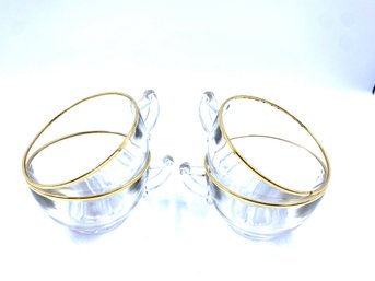 Clear Glass Punch Glasses W/ Floral Bottom & Gold Trim