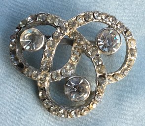 Vintage MCM Diamond Rhinestone Pretzel Brooch Pin