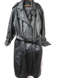 Black Leather David Taylor Men's Trench Coat Sz L