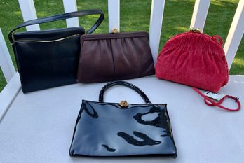 4 Vintage Ladies Pocketbooks & Clutches  ~ Patent Leather, Leather & More ~