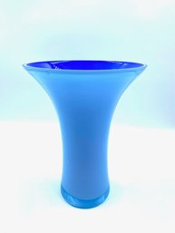 Handbown 2-tone Blue Cased Glass Vase