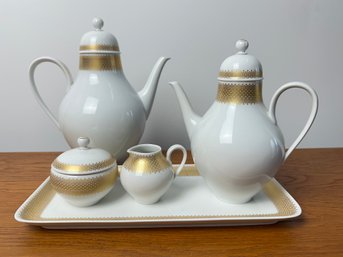 Hutschenreuther Selb Tea And Coffee Set With Tray With 24 Carat Gold