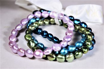 Lot Three Multi Colored Genuine Honora Cultured Pearl Bracelet Having Elasticity