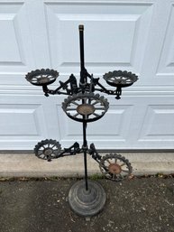 Antique Wrought Iron Plant Stand With Swinging Arms