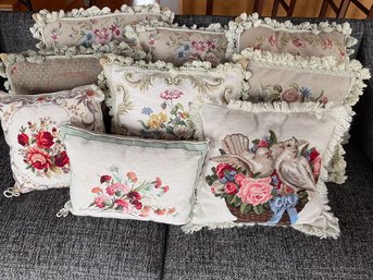 Large Floral Needlepoint Pillow Grouping