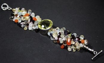 Genuine Gemstone And Silver Bracelet Having Large Citrine Stone