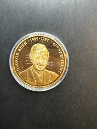 American Mint American President George Bush Sr Layered In 24k Gold Commemorative Coin W/COA