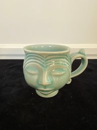 Green Ceramic Coffee Cup With Face