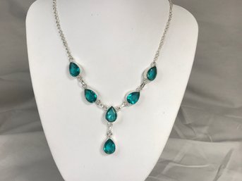 Stunning Sterling Silver / 925 Necklace With Faceted London Blue Topaz - Brand New Never Worn - NICE !