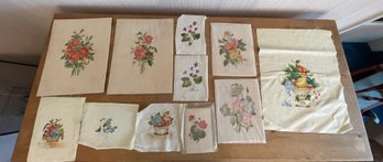 Lot Of Painted Floral Cloth