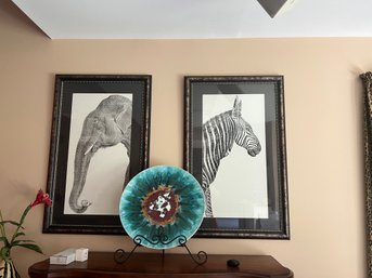 Beautiful Pair Of Animal Themed Monochrome Art Prints - Elephant & Zebra
