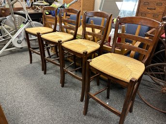 4 Pottery Barn Rush Seat Bar Stools