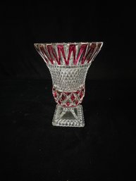 Ruby And Clear Cut Glass Vase