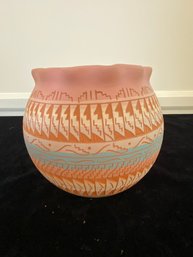 Native American Navajo Hand Etched Red Clay Pottery - Artist Signed