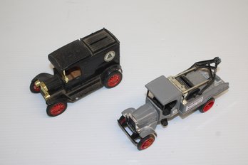 Pair Of Vintage ERTL Banks With Bell Systems Ford Model T Van & Mobil Oil Kenworth Truck