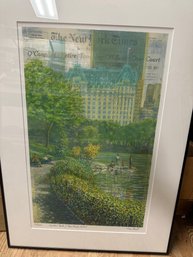Tom Matt Framed Limited Edition - NY Times-  Central Park & The Plaza Hotel - Hand Signed In Pencil TA-WA-B