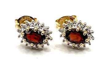 Beautiful Sterling Silver Vermeil Deep Red Color And Clear Stones Earrings