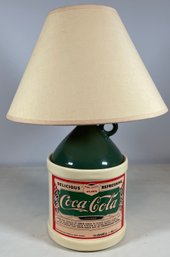 Vintage Coca-Cola Ceramic Jug Bottle Table Lamp W/Shade Plug In Cord