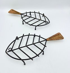 Vintage Laurids Lonberg Iron And Rattan Fish Shaped Trivets