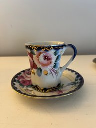 Vintage Nippon Cup And Saucer, Hand Painted, Gold Accents