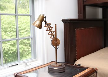 Industrial Vintage Style Bench Accordian Scissor Adjustable Metal On Wood Base Table Lamp
