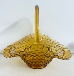 Beautiful Amber Hobnail Glass Basket