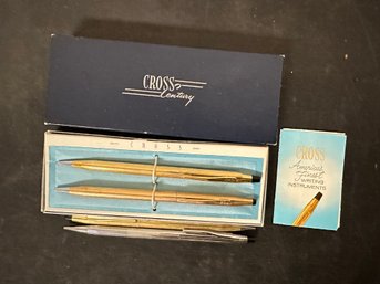 Cross Ball Point 1/20 Gold Filled BP Pen & Mechanical Pencil Box Set AND Chrome & 1/20 Gold Filled Pencils