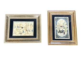 Mid 20th Century Persian Paintings With Handmade Inlaid Marquetry Khatam Frame Purchase Price $750