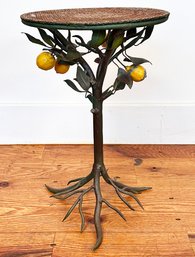 A Whimsical Art Metal Side Table Or Plant Stand - Lemon Form Motif