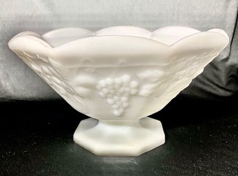 Vintage Milk Glass Pedestal Grapes & Leaves Bowl
