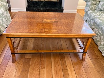Burled Walnut And Ebonized Accented Rectangular Low Coffee Table