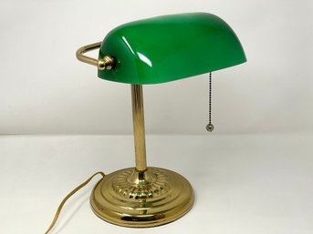 Traditional Bankers Desk Lamp With Green Glass Shade