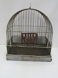 Vtg Art Deco Mid Century Hendryx Bird Cage & Glass Feeder Rusty Garden Decor