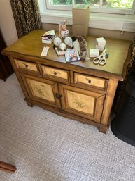 Small Decorative Chest / Dresser With Botanical Stenciled Door & Drawer Fronts
