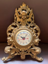 Ornate Gild Mantle Clock With Cherub- United Clock