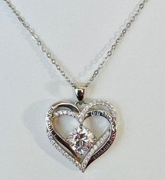 SHIMMERING STERLING SILVER CZ DOUBLE HEART NECKLACE