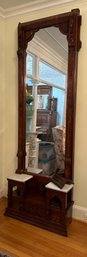 Antique Victoria, Mansion Tall Hall Mirror With Marble Top Shelves.