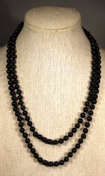 Genuine Black Onyx Beaded Necklace Knotted 34' Long