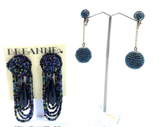 2 Pairs Of Iridescent Seed Bead Statement Earrings