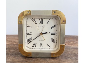 Vintage Seiko Precision Quartz  Alarm Clock Polished Brass & Brushed Steel