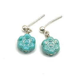 Vintage Sterling Silver Tiny Turquoise Blue Color Flower Earrings