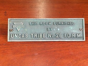 Nice Antique Solid Brass Plaque From YMCA - Room Dedication From UNCAS TRIBE - IORM Improved Order Of Redmen